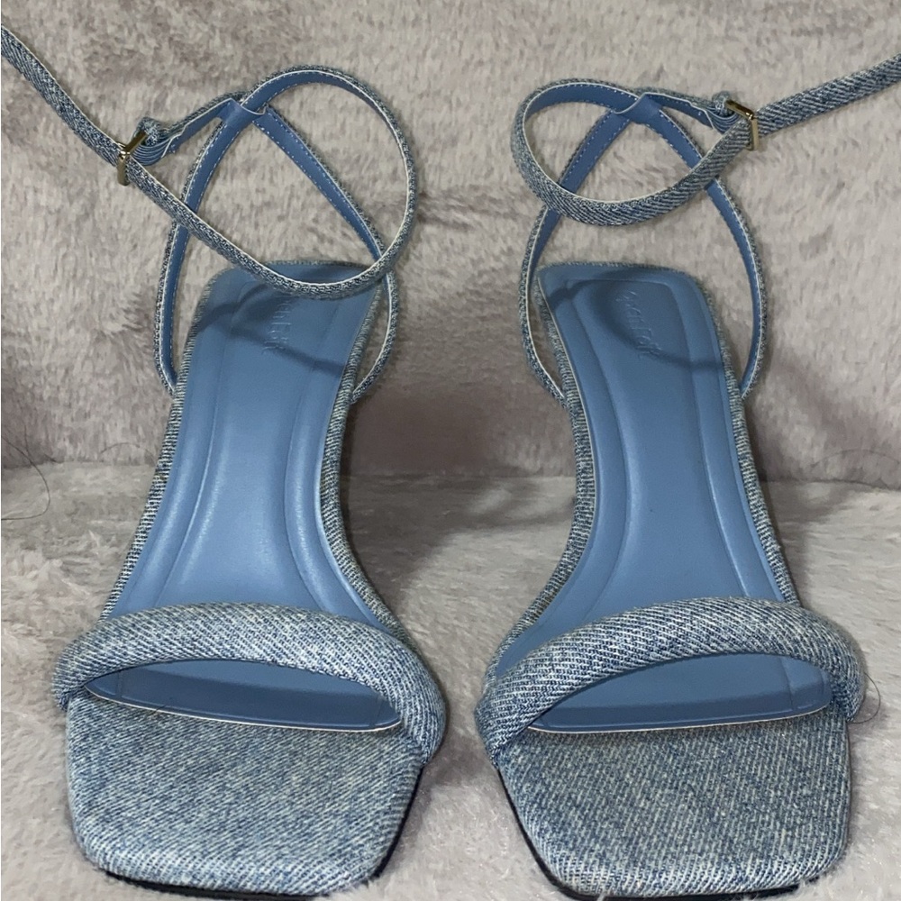 Women’s Strappy Denim Block Heel Sandals - Light Blue